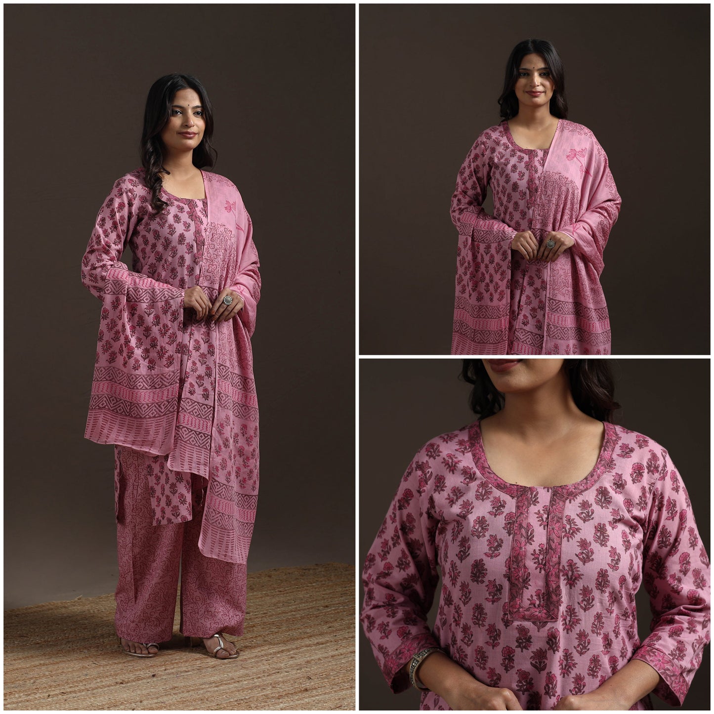 Hand cotton sanganeri suit set with dupatta for women 13