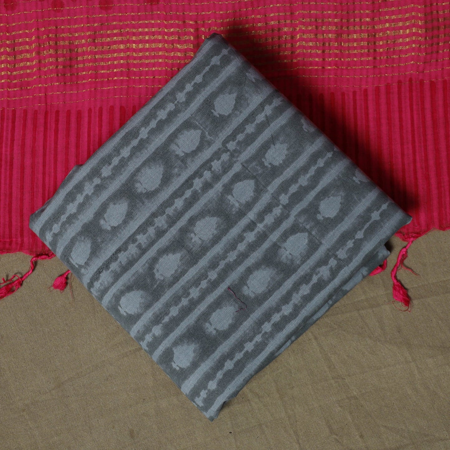 Hand block print mangalagiri cotton 3pc unstitched dress