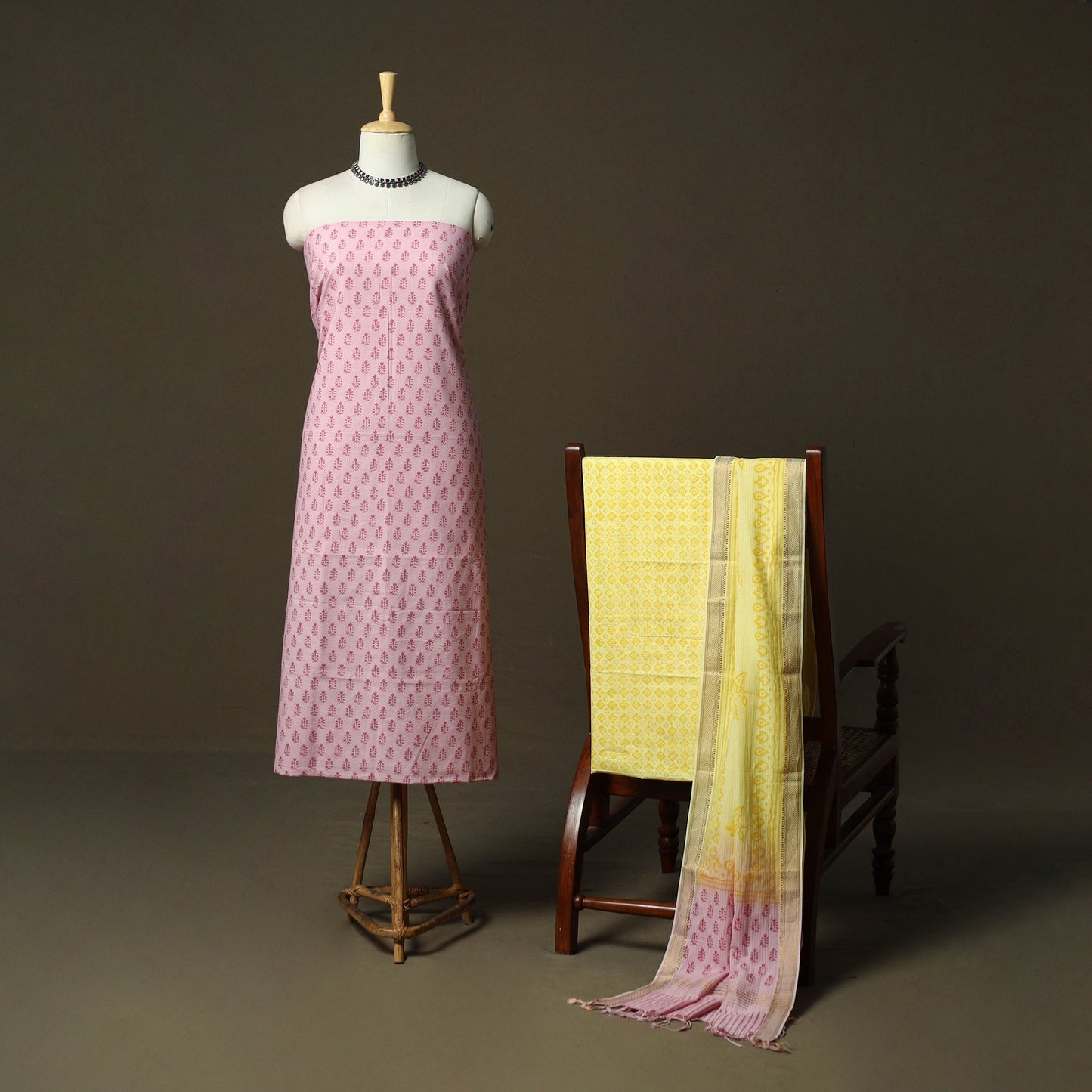 Hand block print mangalagiri cotton 3pc unstitched dress
