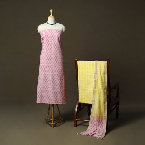 Hand block print mangalagiri cotton 3pc unstitched dress