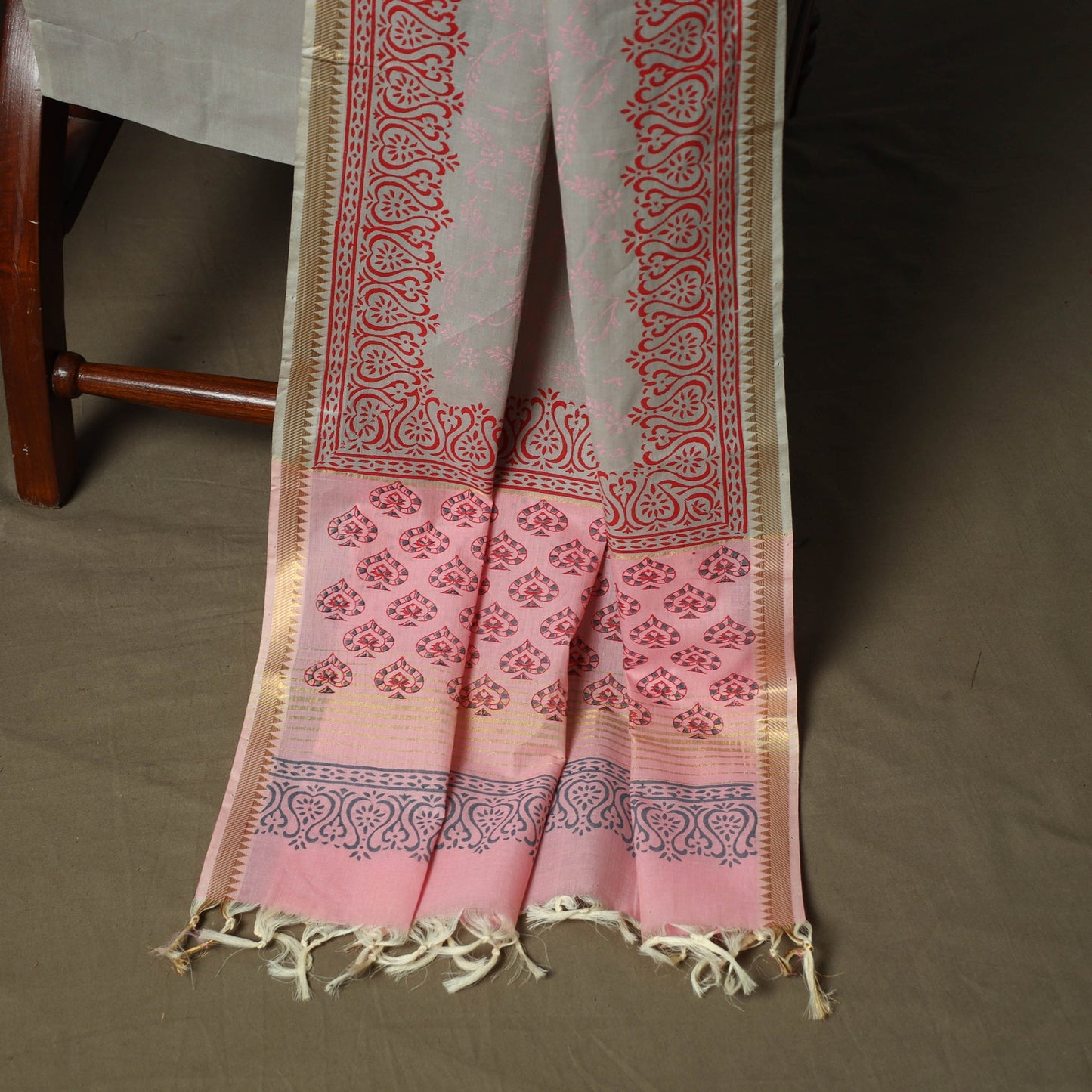 Hand block print mangalagiri cotton 3pc unstitched dress
