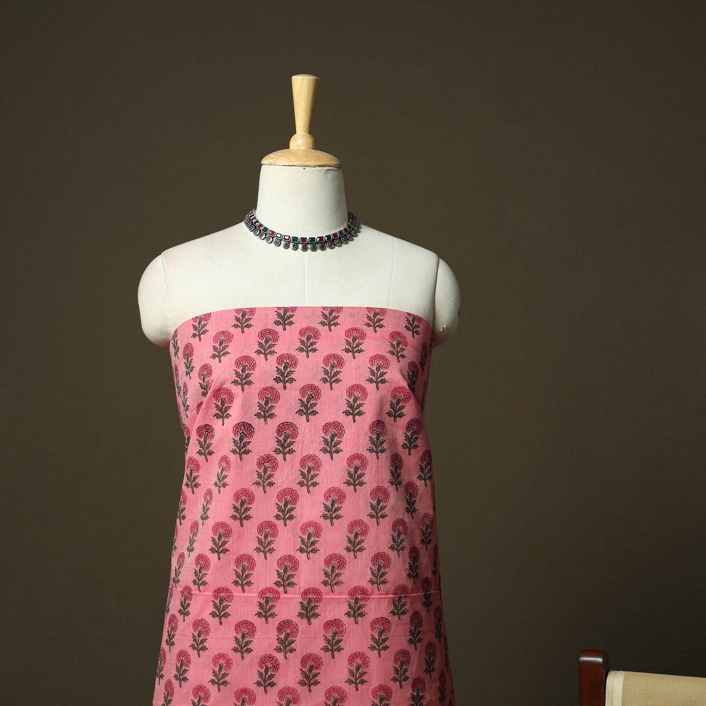 Hand block print mangalagiri cotton 3pc unstitched dress