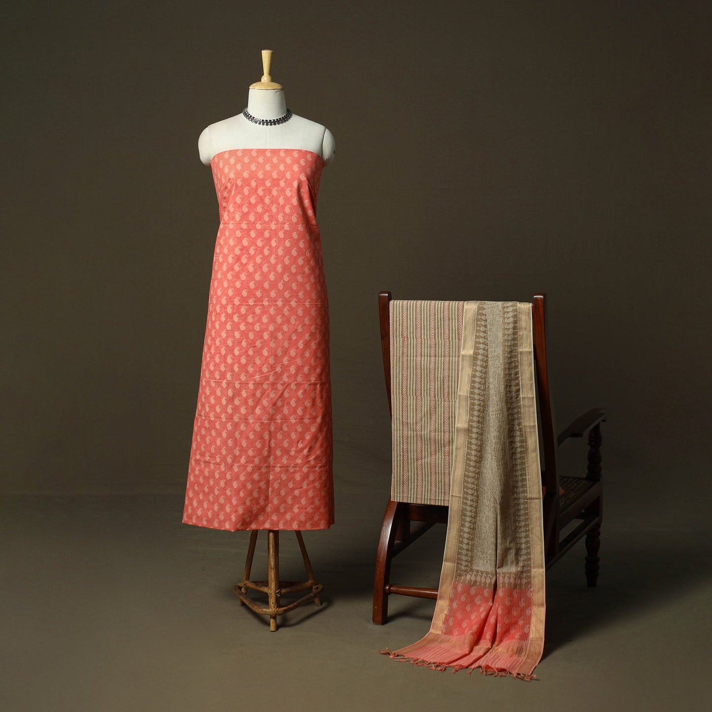 Hand block print mangalagiri cotton 3pc unstitched dress