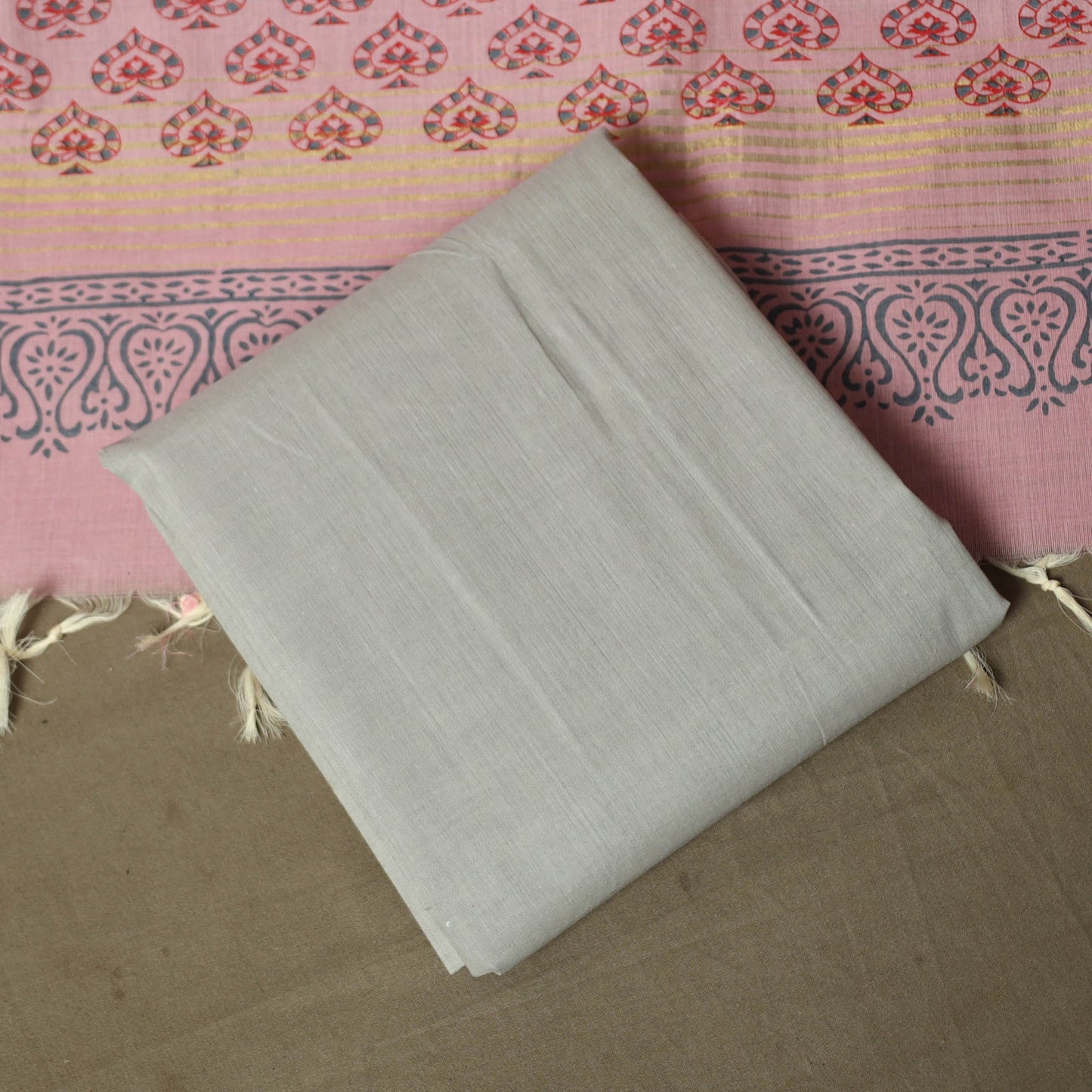 Hand block print mangalagiri cotton 3pc unstitched dress