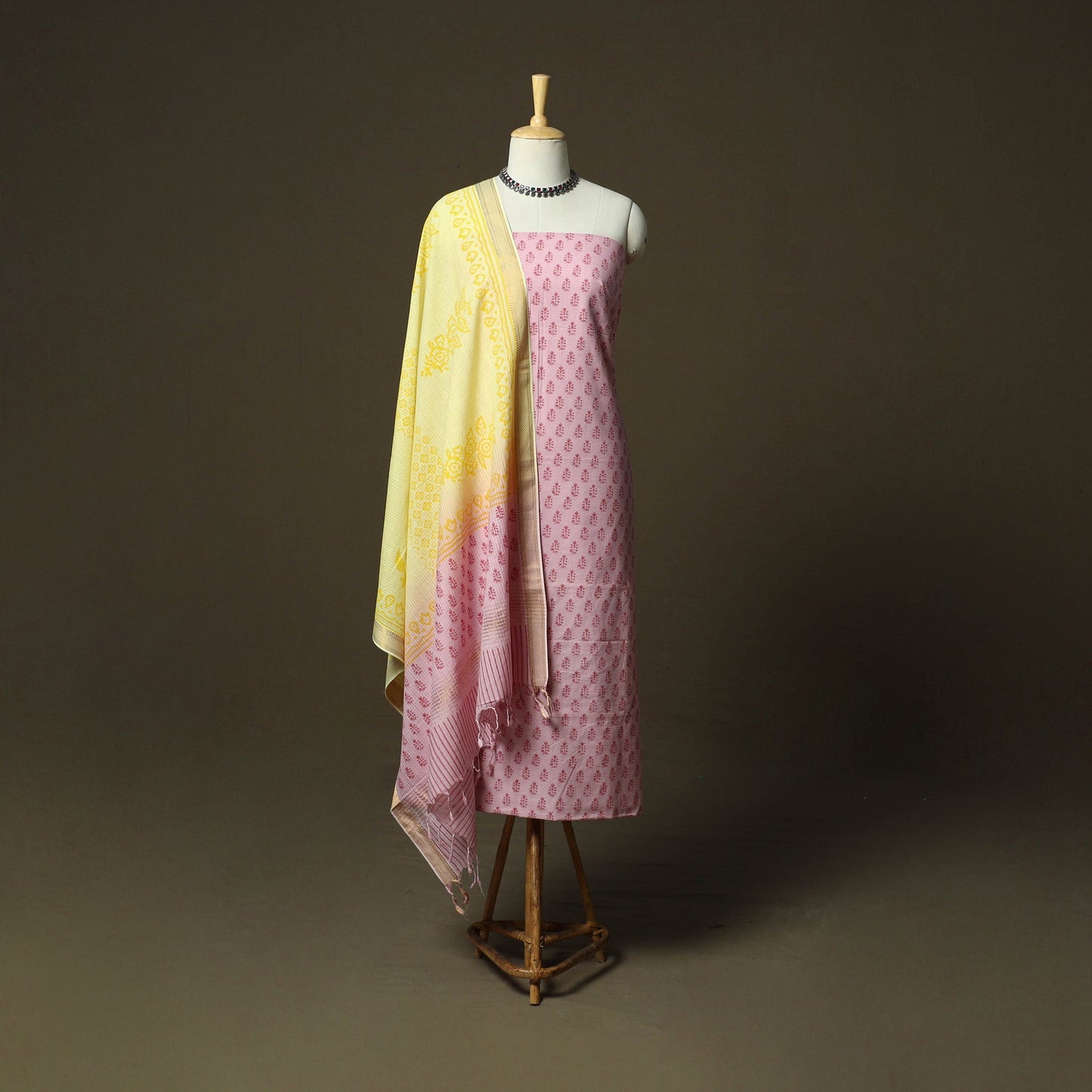 Hand block print mangalagiri cotton 3pc unstitched dress