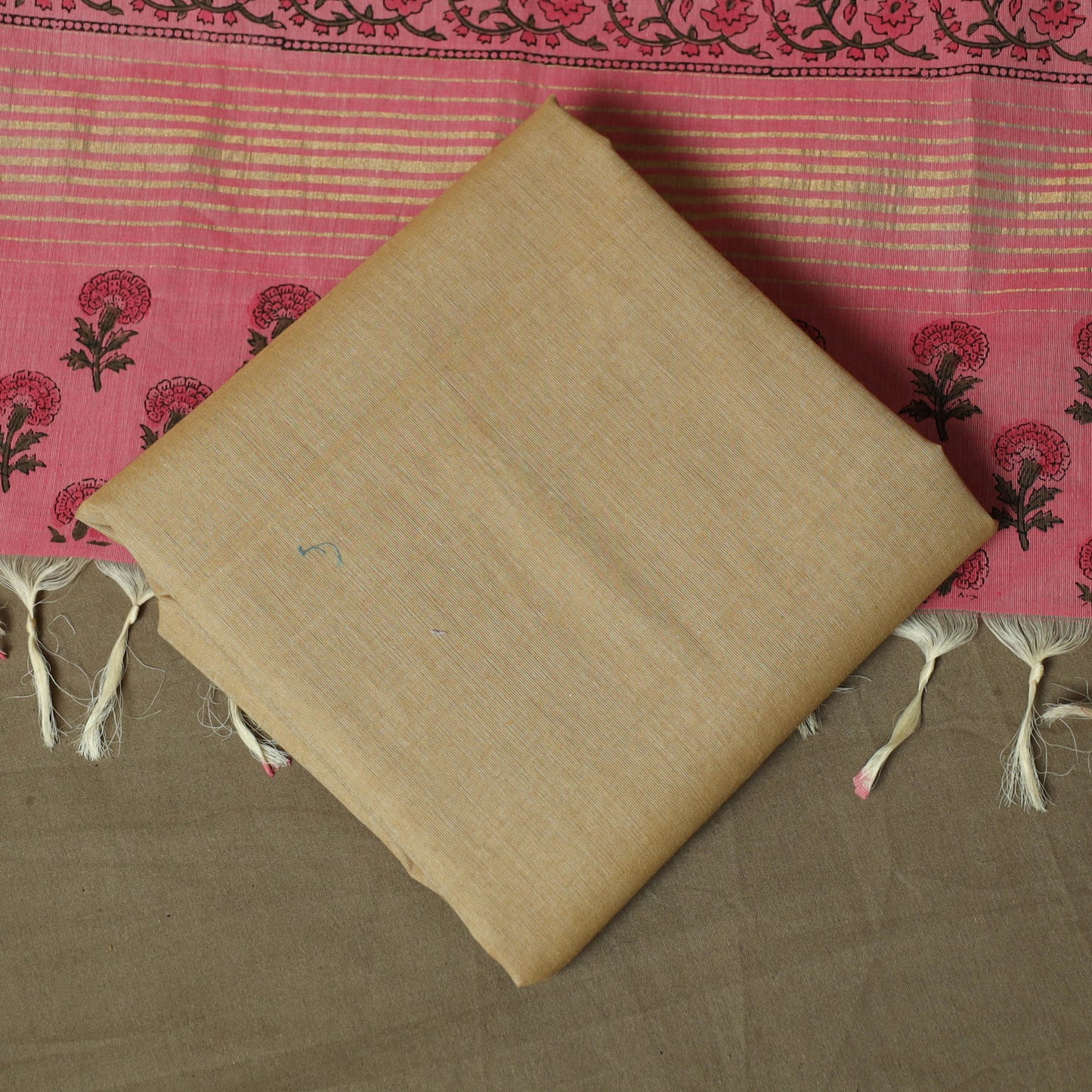 Hand block print mangalagiri cotton 3pc unstitched dress