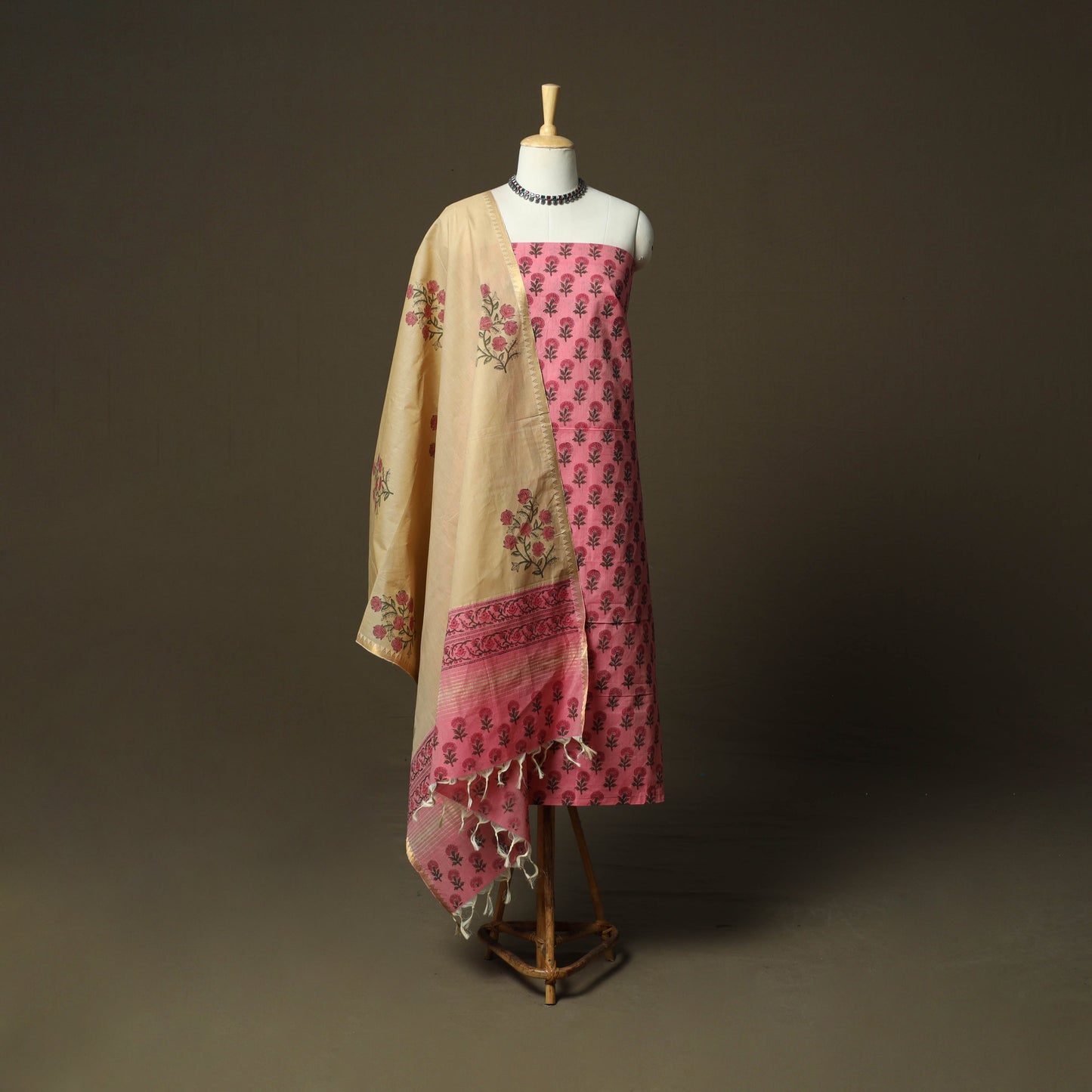 Hand block print mangalagiri cotton 3pc unstitched dress