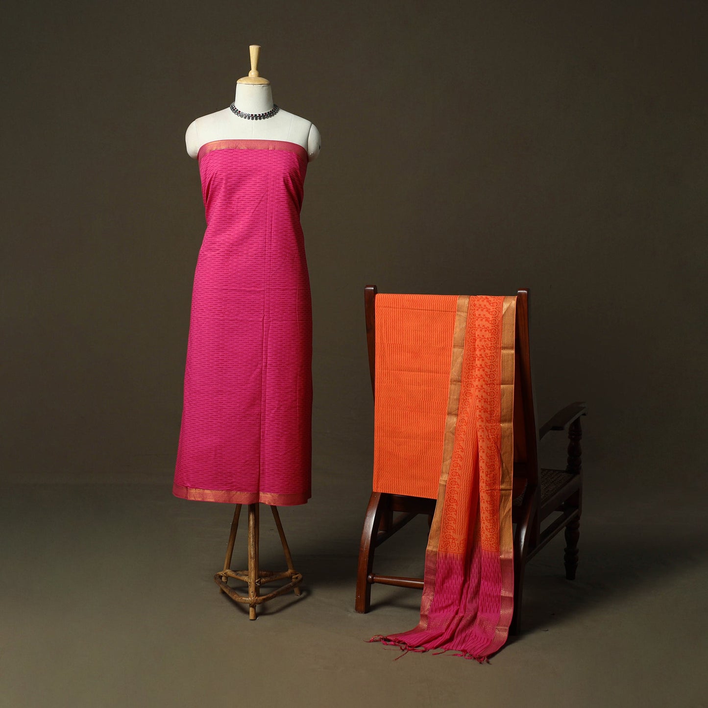 Hand block print mangalagiri cotton 3pc unstitched dress
