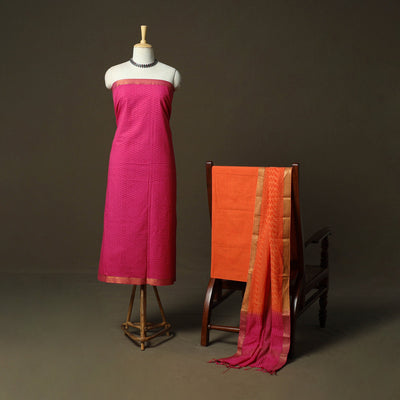 Hand block print mangalagiri cotton 3pc unstitched dress