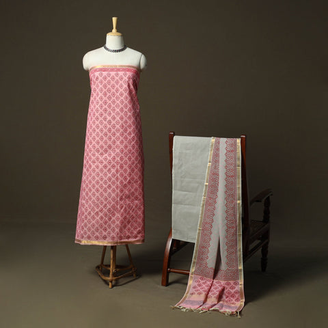 Hand block print mangalagiri cotton 3pc unstitched dress