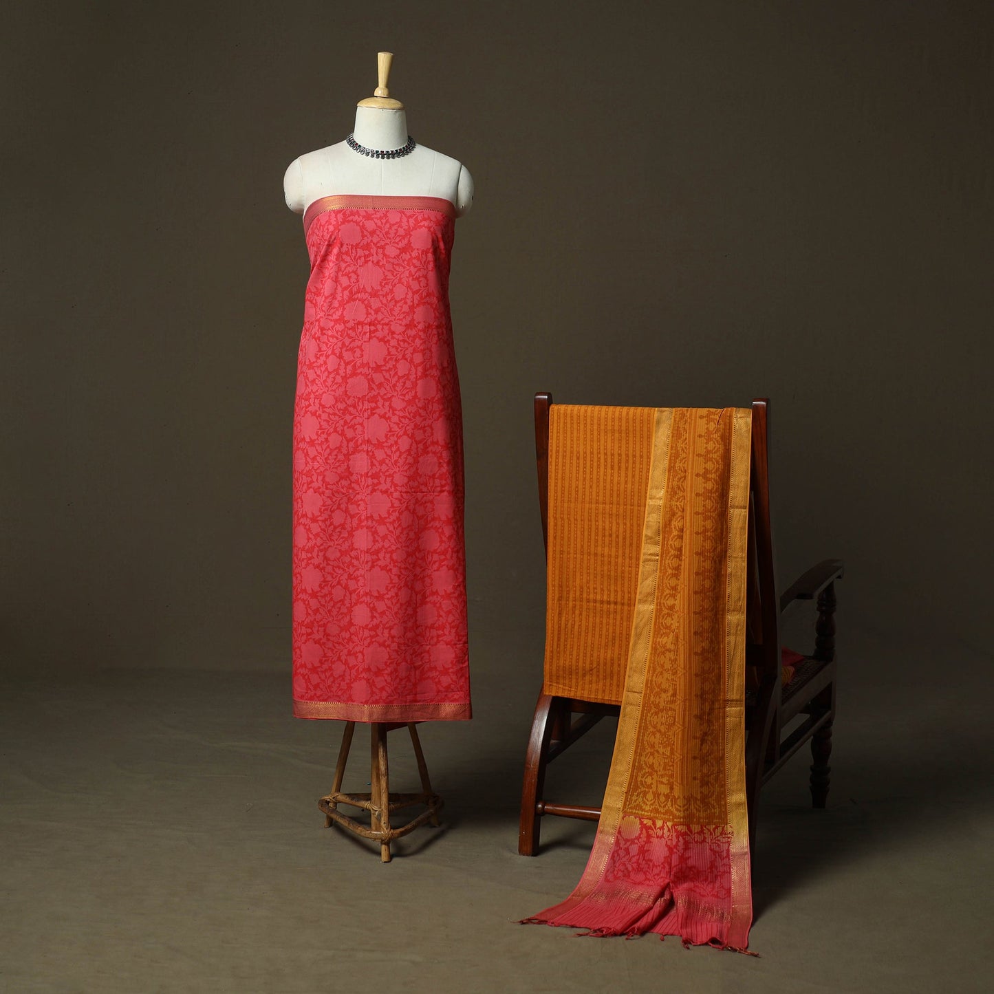 Hand block print mangalagiri cotton 3pc unstitched dress
