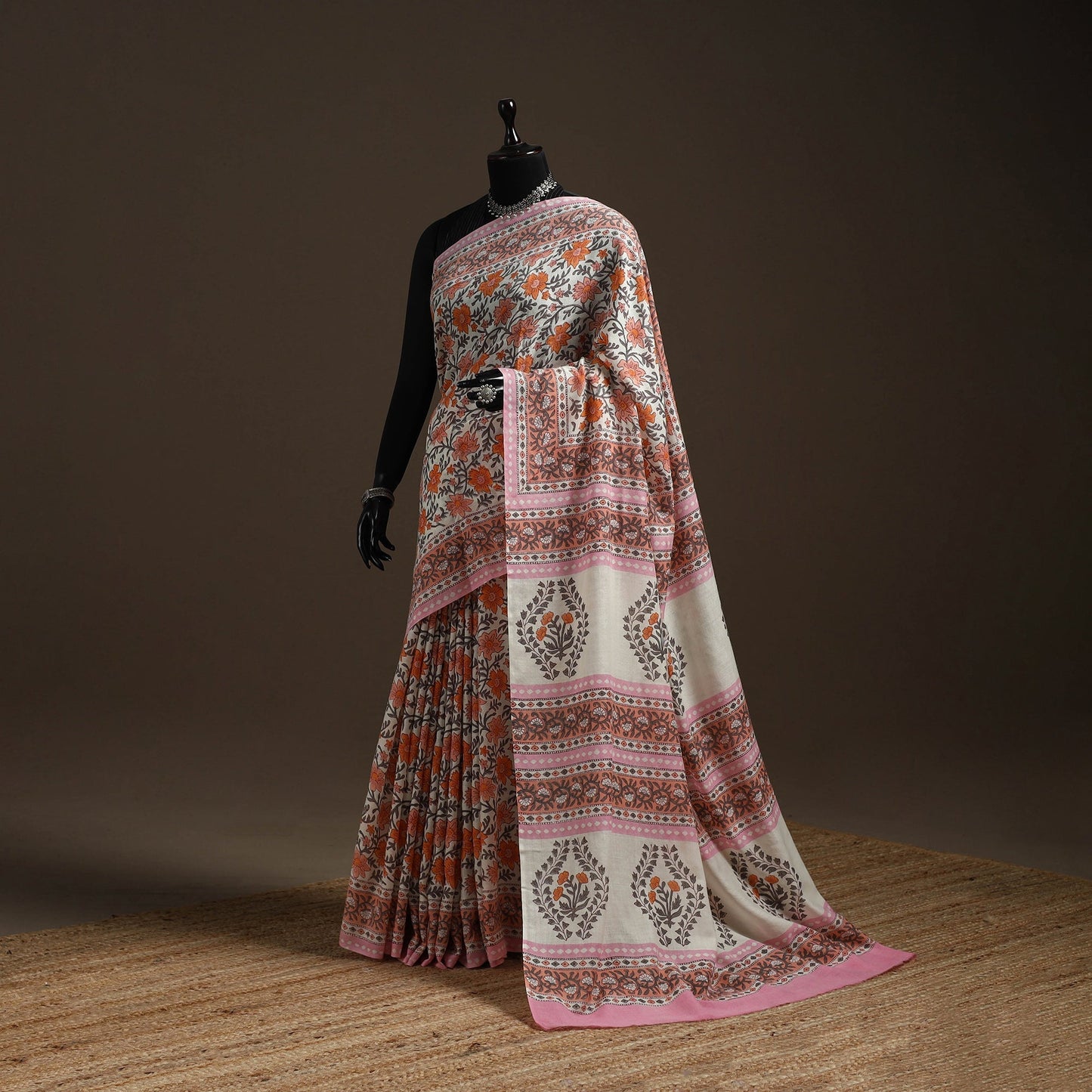 Hand merino wool sanganeri saree 01 - handcrafted