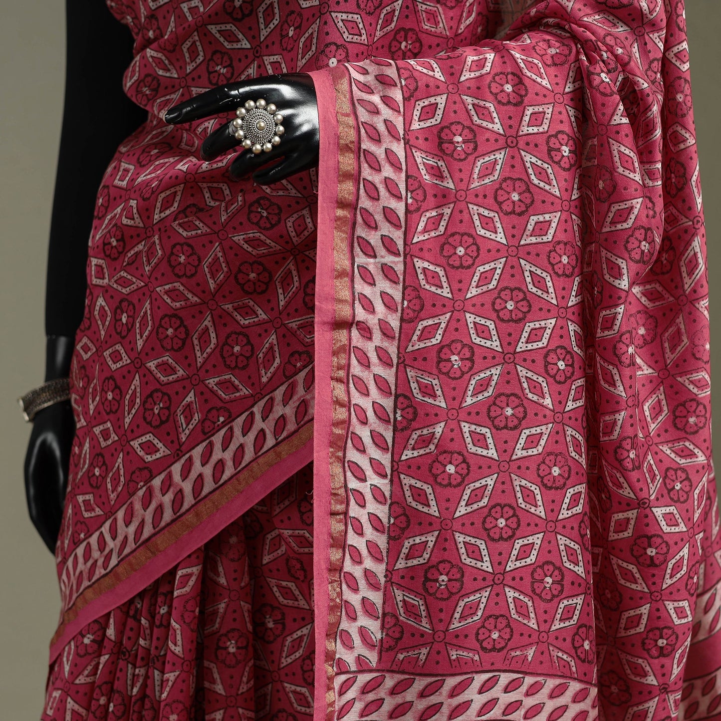 Hand block print natural dyed chanderi silk akola saree 16