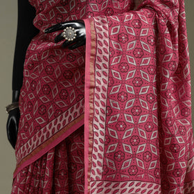 Hand block print natural dyed chanderi silk akola saree 16