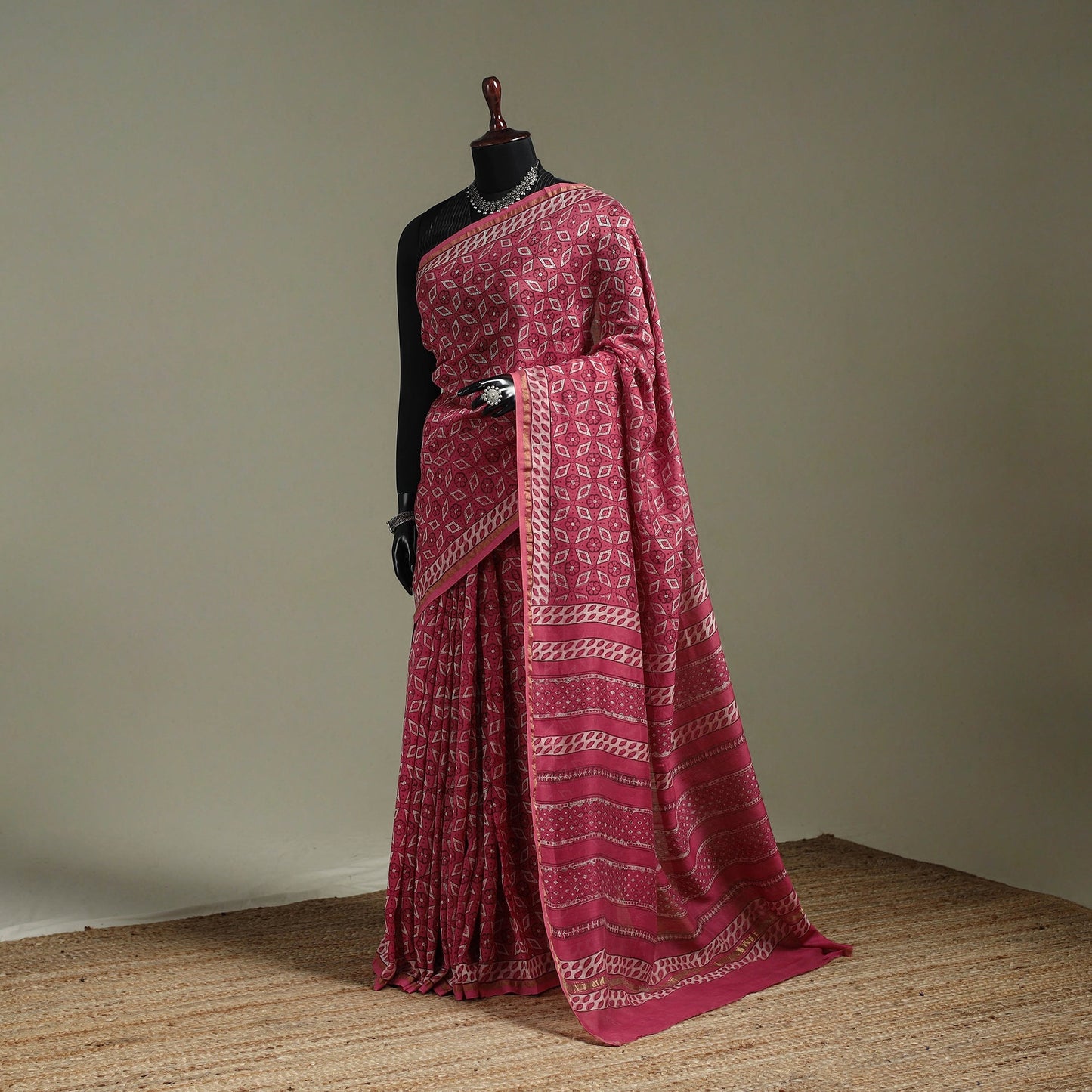 Hand block print natural dyed chanderi silk akola saree 16
