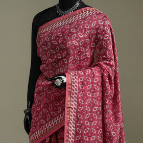 Hand block print natural dyed chanderi silk akola saree 16