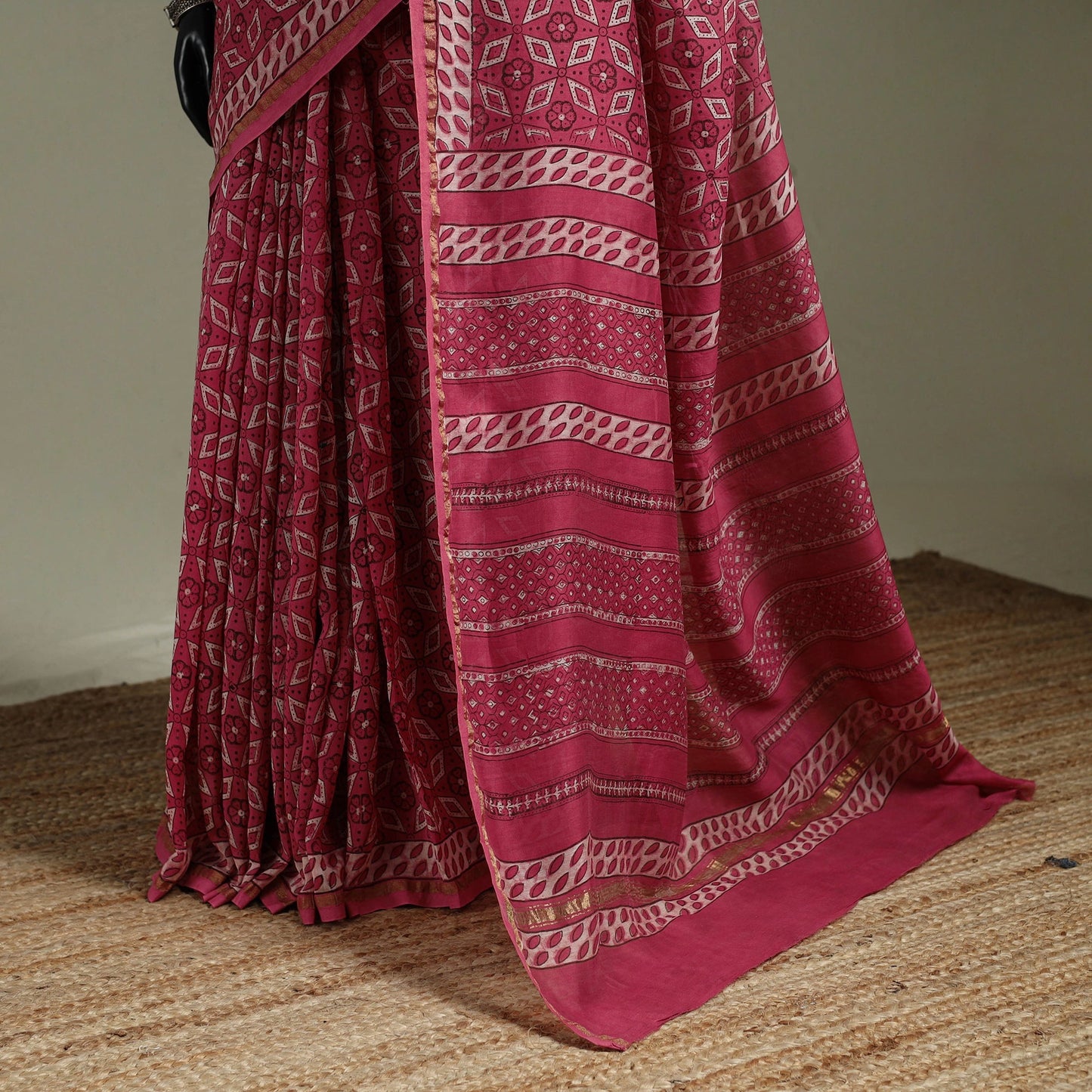 Hand block print natural dyed chanderi silk akola saree 16