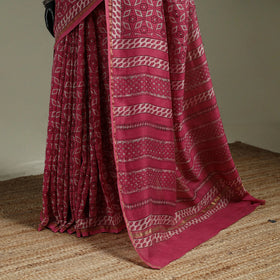 Hand block print natural dyed chanderi silk akola saree 16