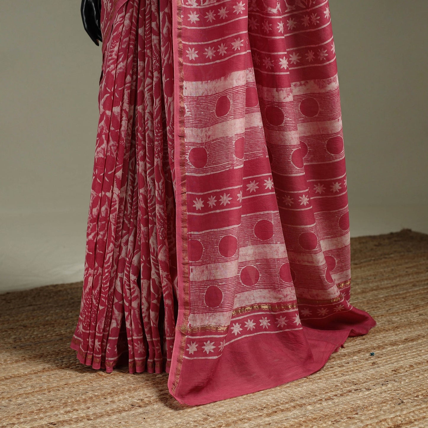 Hand block print natural dyed chanderi silk akola saree 18