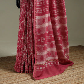 Hand block print natural dyed chanderi silk akola saree 18