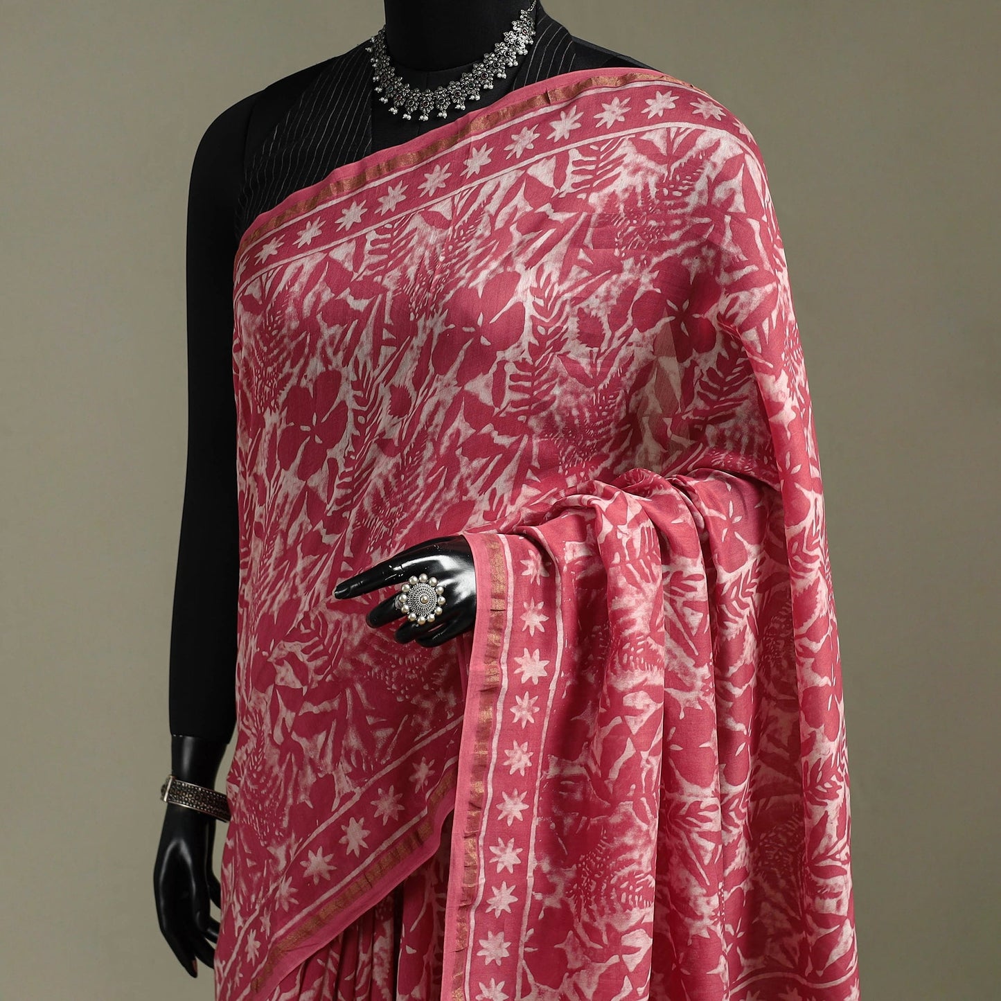 Hand block print natural dyed chanderi silk akola saree 18