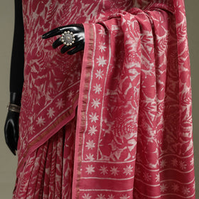 Hand block print natural dyed chanderi silk akola saree 18