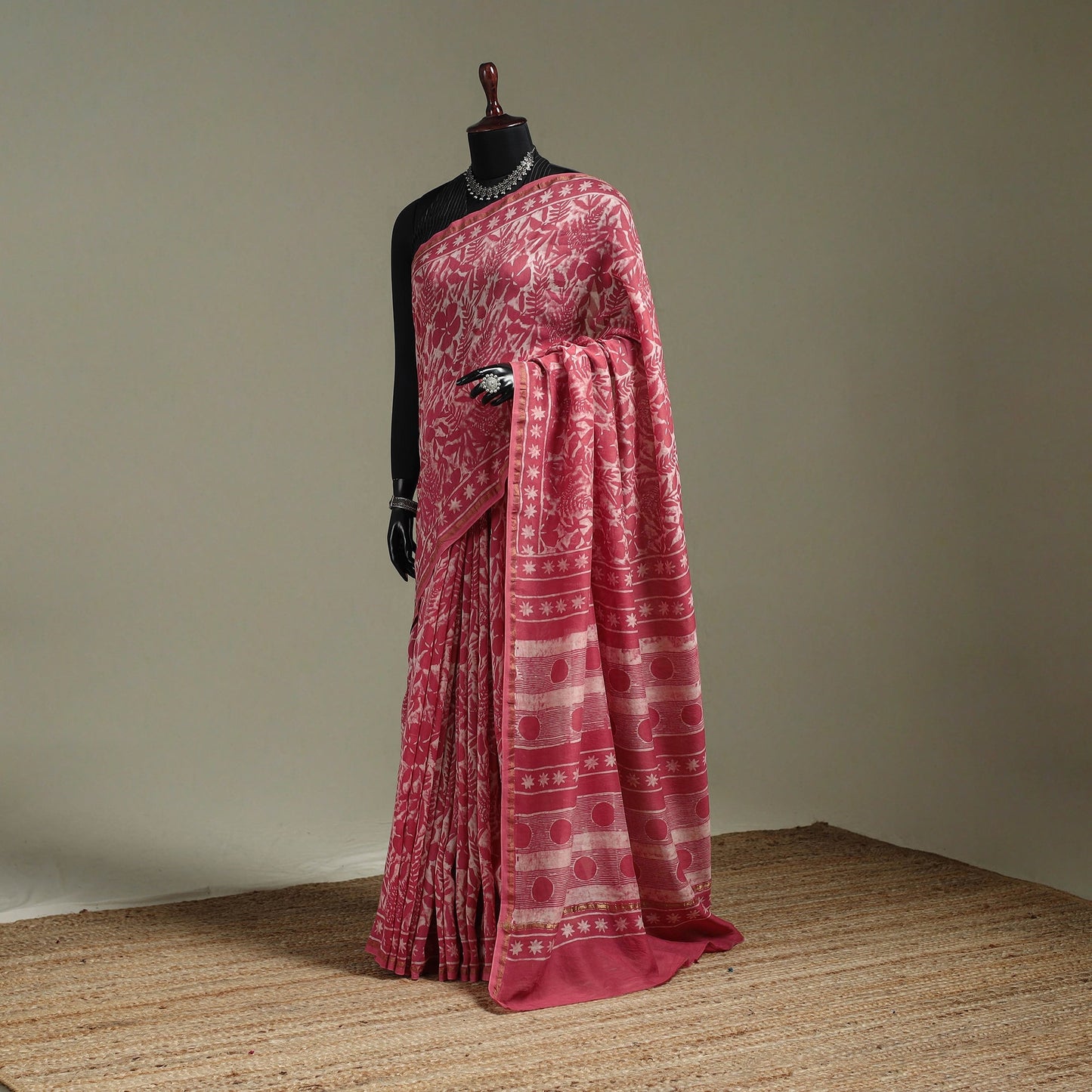 Hand block print natural dyed chanderi silk akola saree 18
