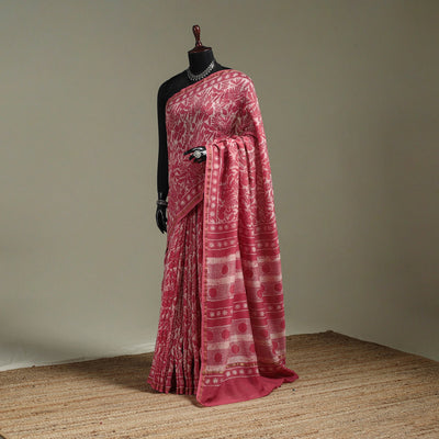 Hand block print natural dyed chanderi silk akola saree 18