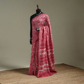 Hand block print natural dyed chanderi silk akola saree 18