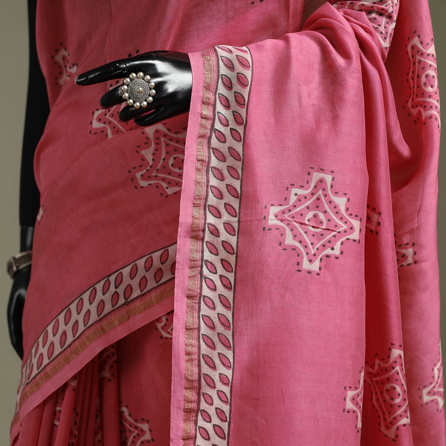 Hand block print natural dyed chanderi silk akola saree 28