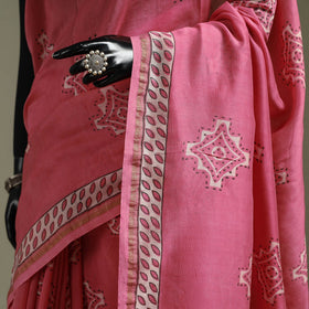 Hand block print natural dyed chanderi silk akola saree 28