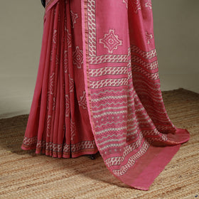 Hand block print natural dyed chanderi silk akola saree 28