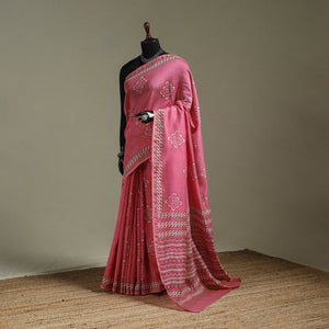 Hand block print natural dyed chanderi silk akola saree 28