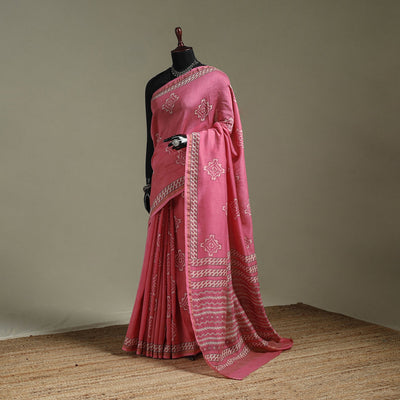 Hand block print natural dyed chanderi silk akola saree 28