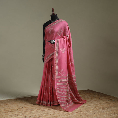 Hand block print natural dyed chanderi silk akola saree 28