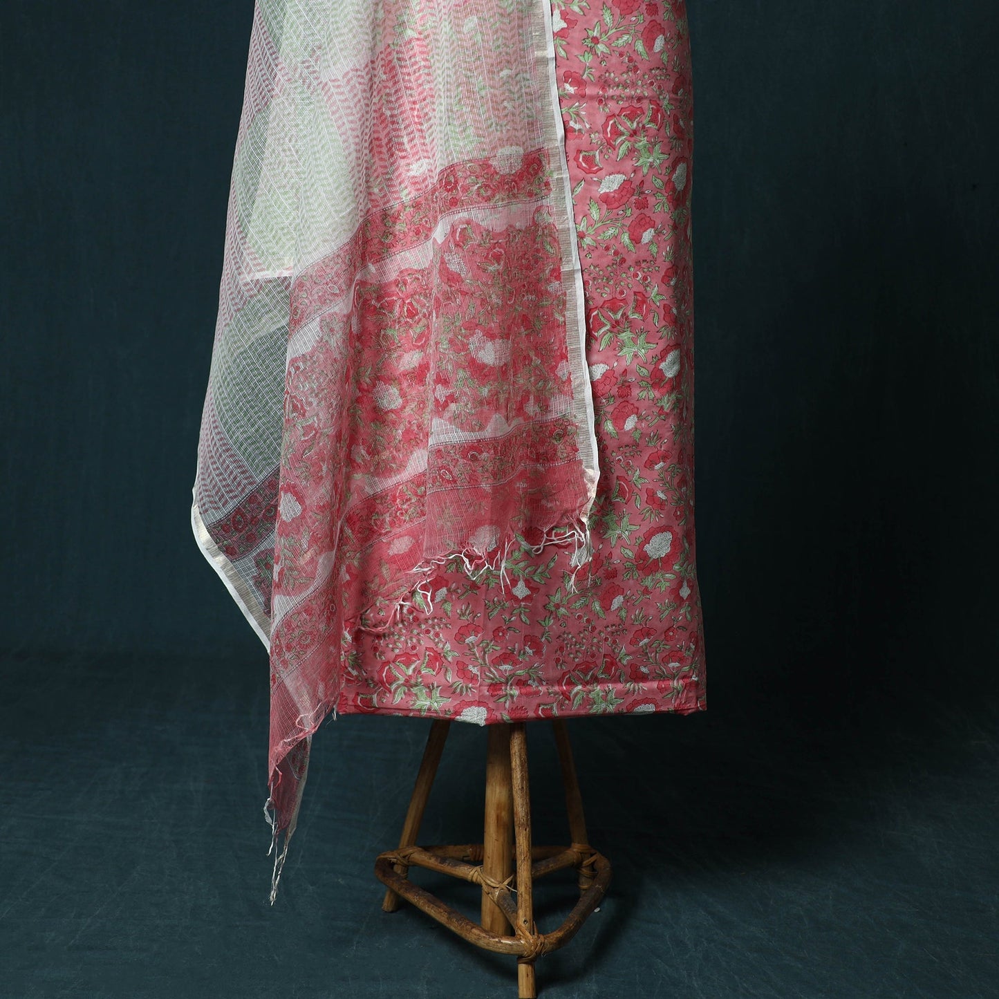 Hand block print sanganeri cotton 3pc unstitched dress