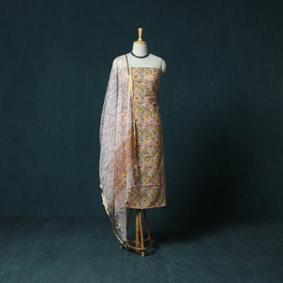 Hand block print sanganeri cotton 3pc unstitched dress