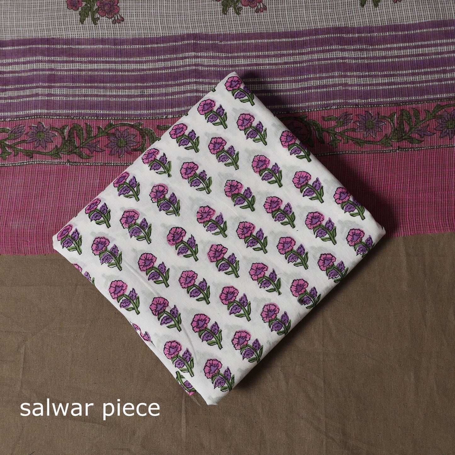 Hand block print sanganeri cotton 3pc unstitched dress