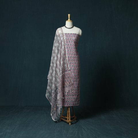 Hand block print sanganeri cotton 3pc unstitched dress