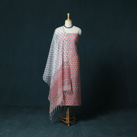 Hand block print sanganeri cotton 3pc unstitched dress