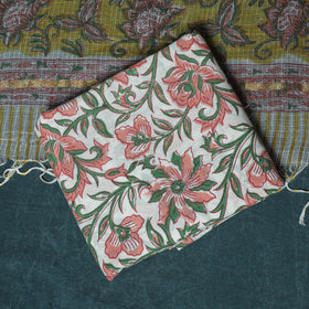 Hand block print sanganeri cotton 3pc unstitched dress