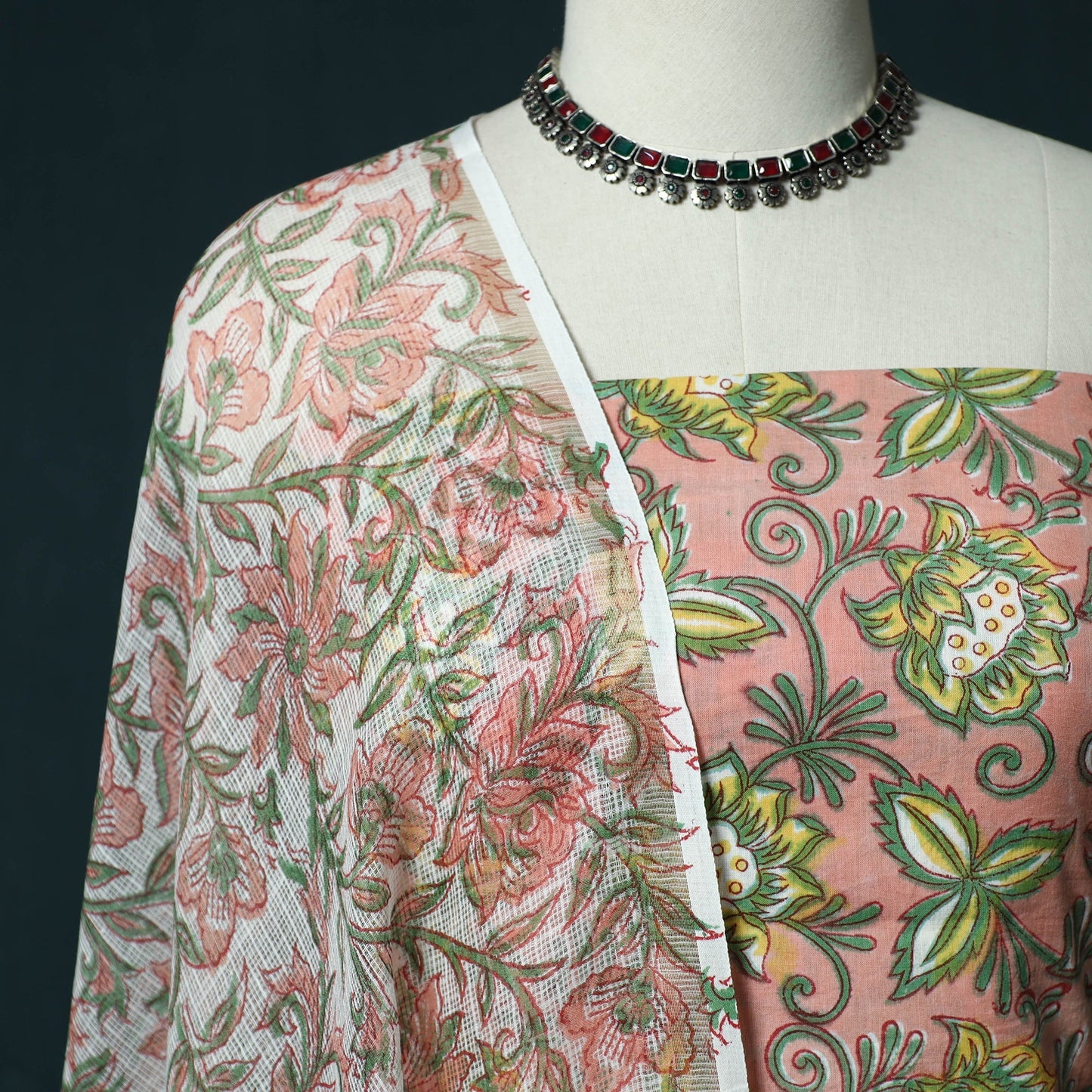 Hand block print sanganeri cotton 3pc unstitched dress