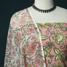 Hand block print sanganeri cotton 3pc unstitched dress