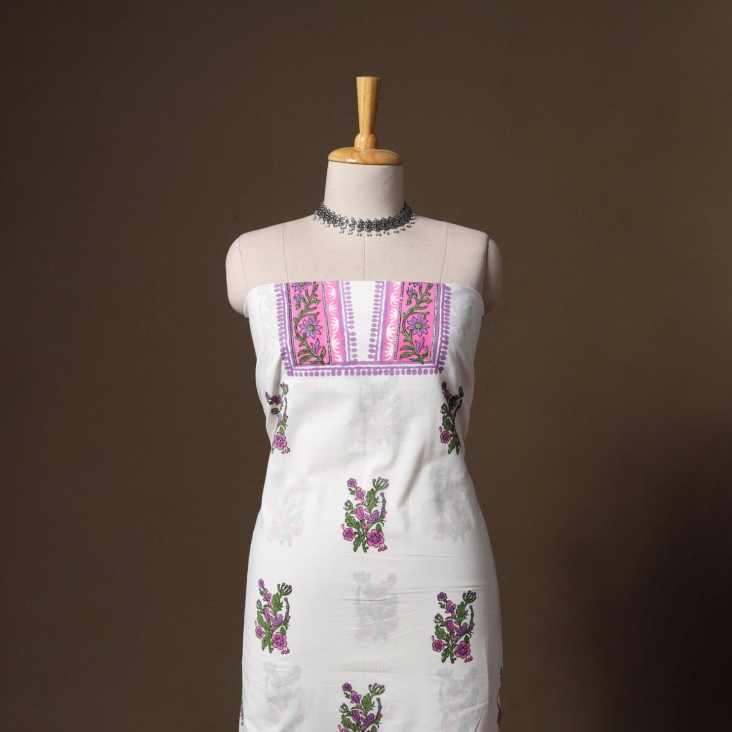 Hand block print sanganeri cotton 3pc unstitched dress
