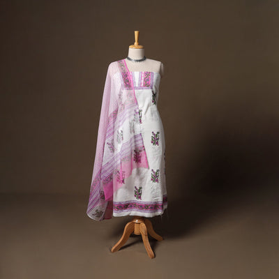 Hand block print sanganeri cotton 3pc unstitched dress