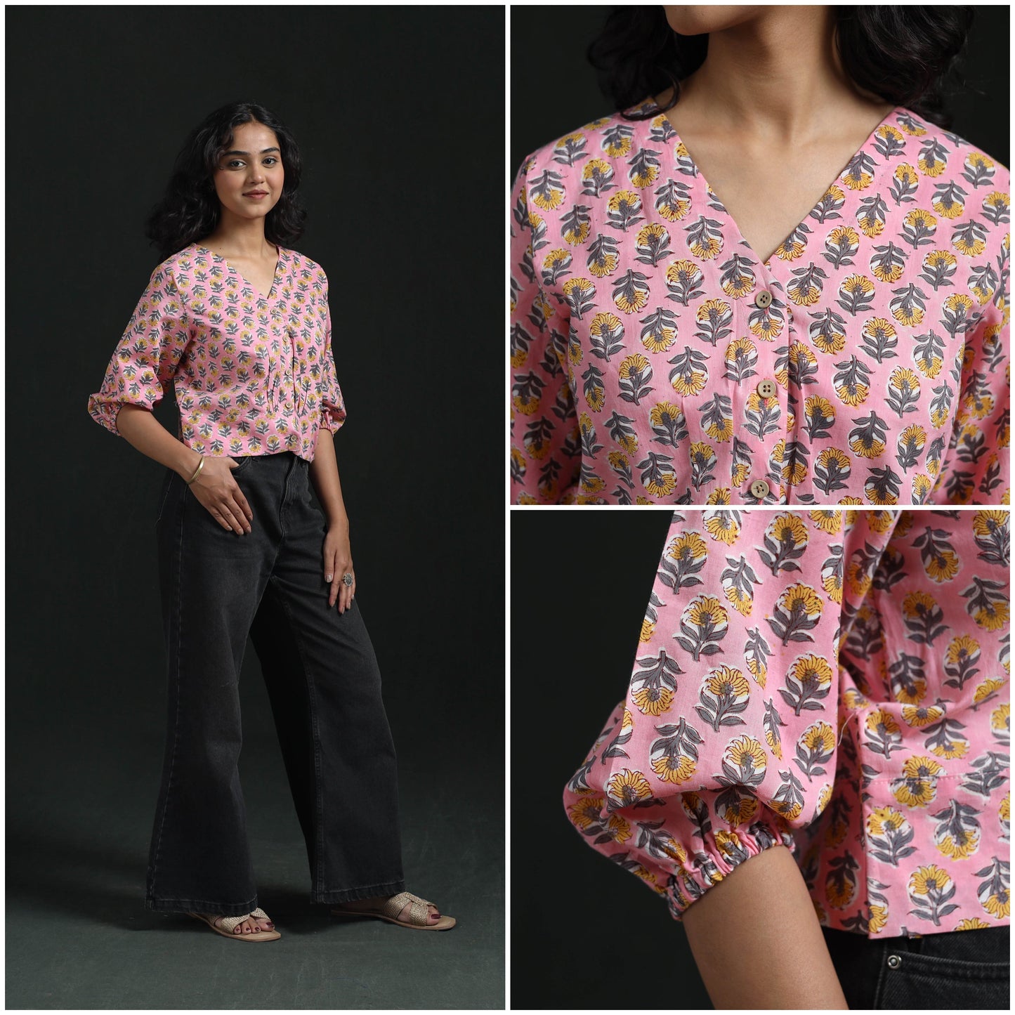 Hand block sanganeri print cotton floral crop top 01