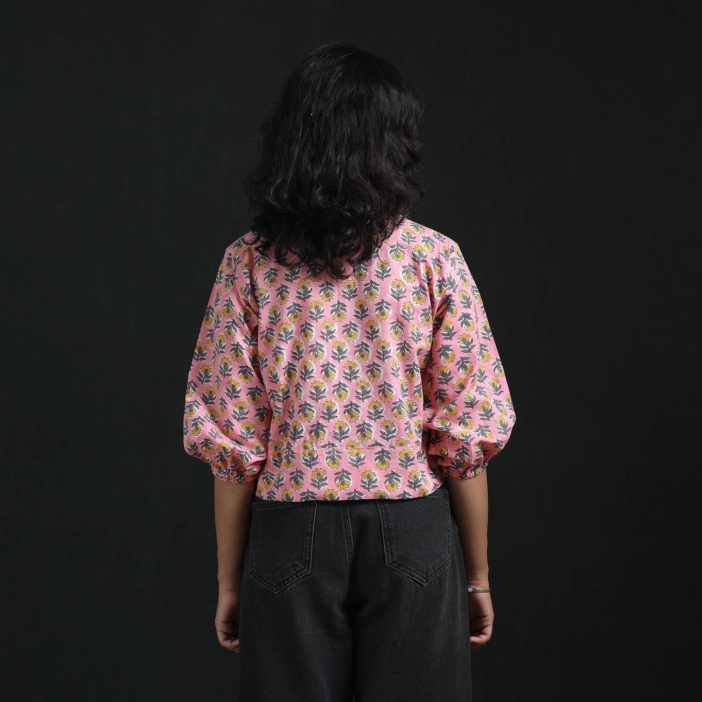 Hand block sanganeri print cotton floral crop top 01