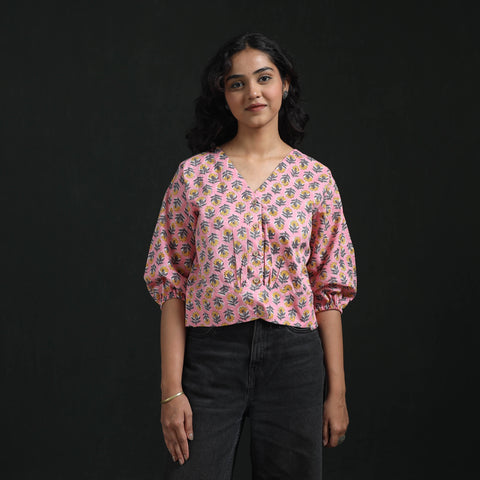 Hand block sanganeri print cotton floral crop top 01