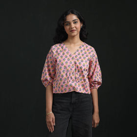 Hand block sanganeri print cotton floral crop top 01