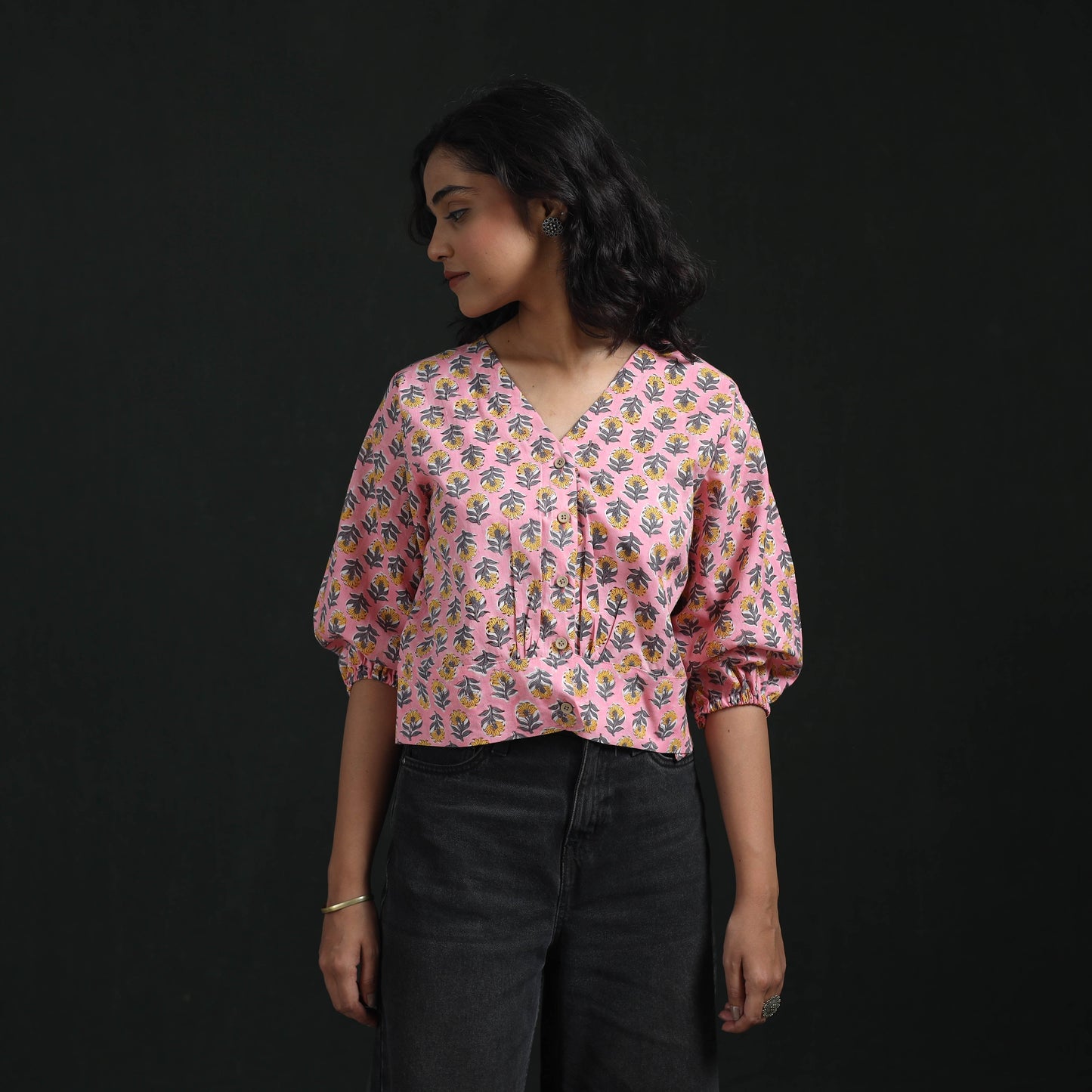 Hand block sanganeri print cotton floral crop top 01